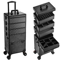 5 in 1 Rolling Makeup Train Case Cosmetic Trolley Professional Salon Barber Box Large Cosmetology Case on Wheels