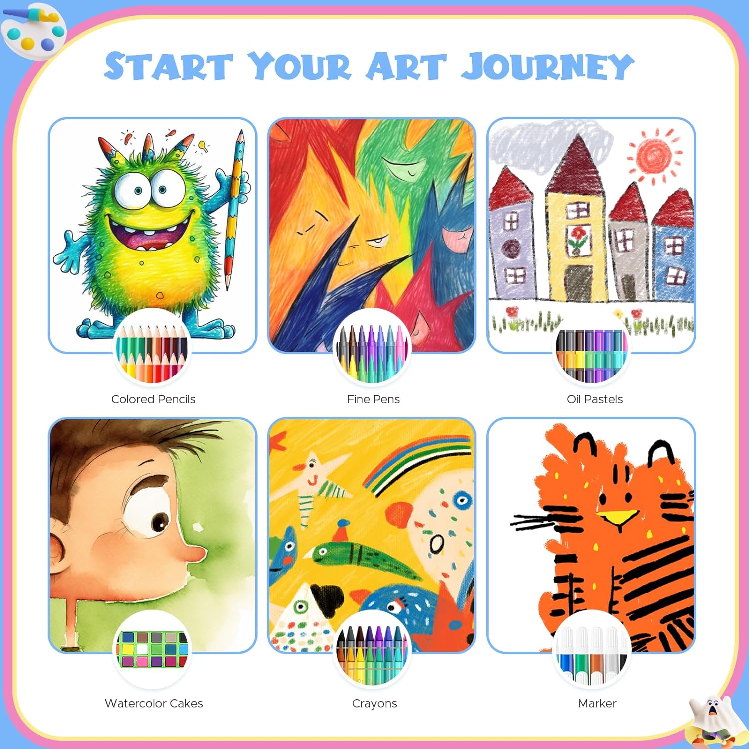 JYPS Art Supplies for Kids,Drawing Kits Unicorn Art Case Coloring Set with Double Sided Trifold Easel,Crayon,Colored Pencil,Marker,Coloring Book,Stencil,Sticker,Drawing Stuffs Gifts for Girls 4-12