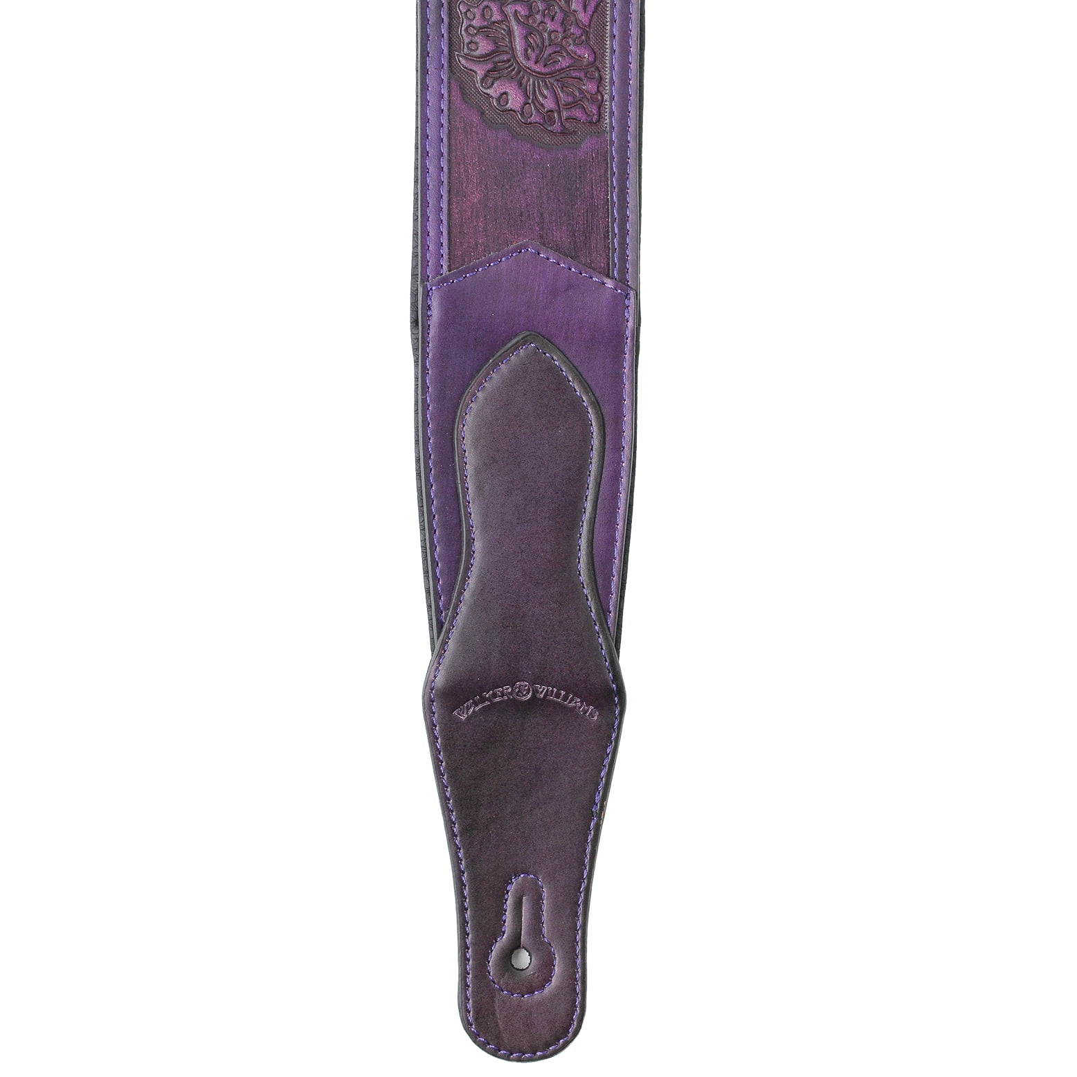 Walker & Williams LID-06 Purple Leather Padded Guitar Strap with Embossed Tooling