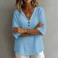 thumbnail image 6 of Aofany Womens Tops V-Neck Button 3/4 Sleeve T-Shirts Cotton Linen Shirts for Women, 6 of 6