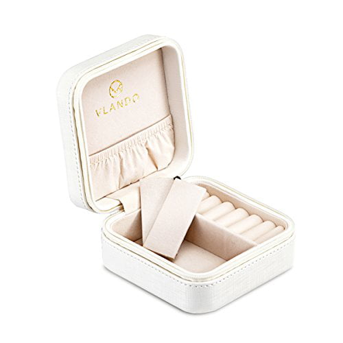 Vlando Small Faux Leather Travel Jewelry Box Organizer Display Storage Case for Rings Earrings Necklace Grey