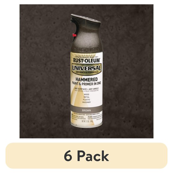 (6 pack) Brown, Rust-Oleum Universal All Surface Interior/Exterior Hammered Spray Paint, 12 oz
