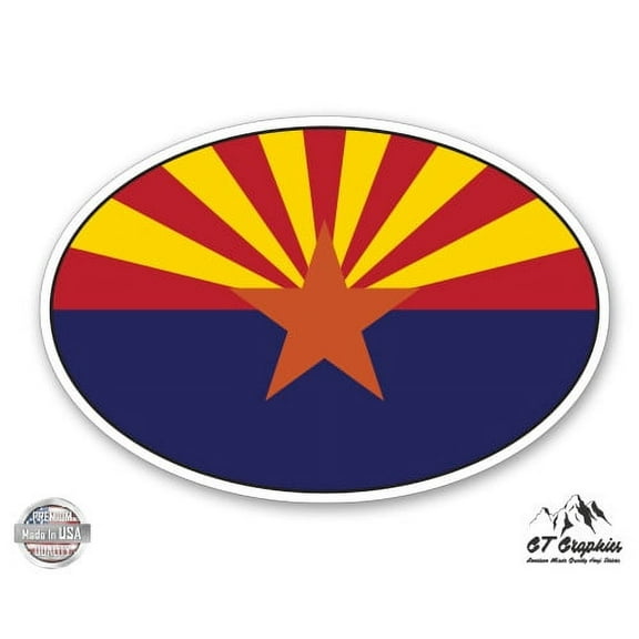 Arizona State Flag Oval - 3" Vinyl Sticker - For Car Laptop I-Pad Phone Helmet Hard Hat - Waterproof Decal
