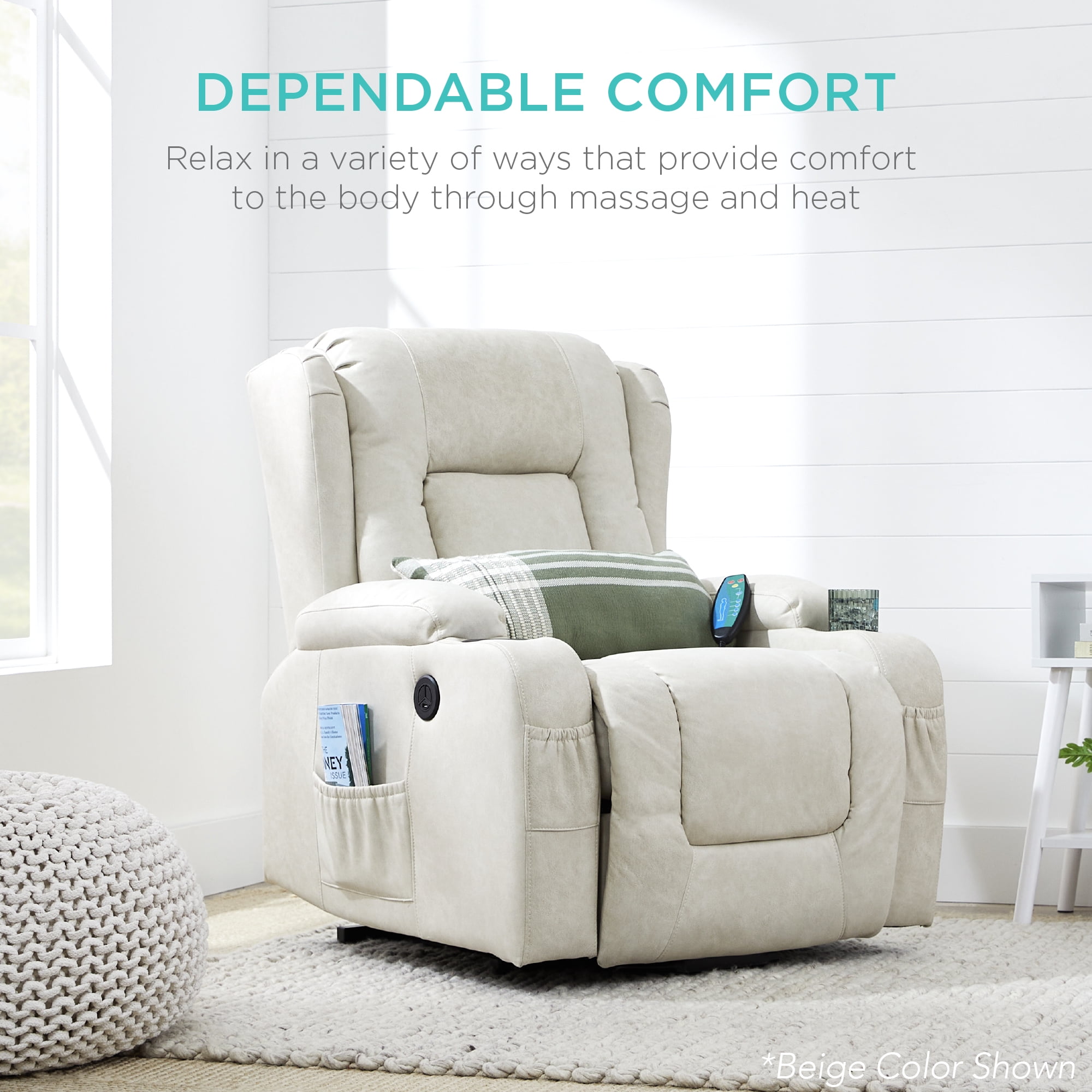 Best Choice Products Electric Power Lift Recliner Massage Chair Furniture w/ USB Port, Heat, Cupholders - Blue