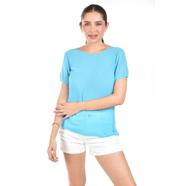 Blusa ligera con detalles metalicos Roman Fashion /Juvenil, 8031 (Azul claro) azul M