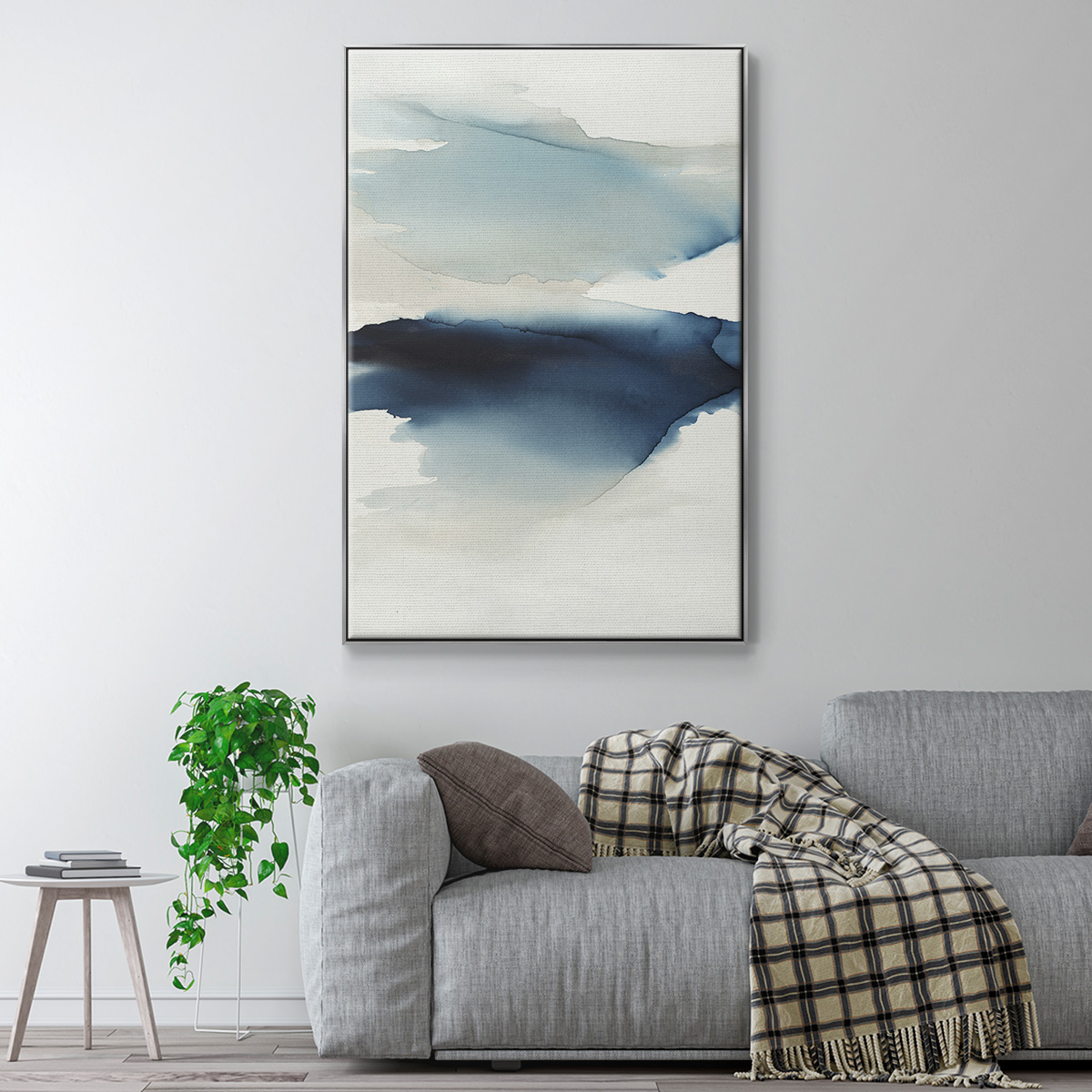 Waves I Framed Premium Gallery Wrapped Canvas - Ready to Hang - 25 x 37 - Silver Floating Frame