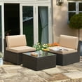 thumbnail image 2 of Devoko 3 Pieces Small Patio Conversation Set Outdoor Polyester Bistro Set with All Weather Cushions,Beige, 2 of 7