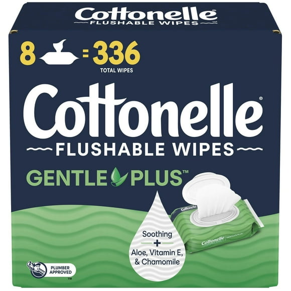 Débarbouillette jetable dans les toilettes GentlePlus avec aloès et vitamine E, paquet de 8 8X 42 unités (336 le total unités)