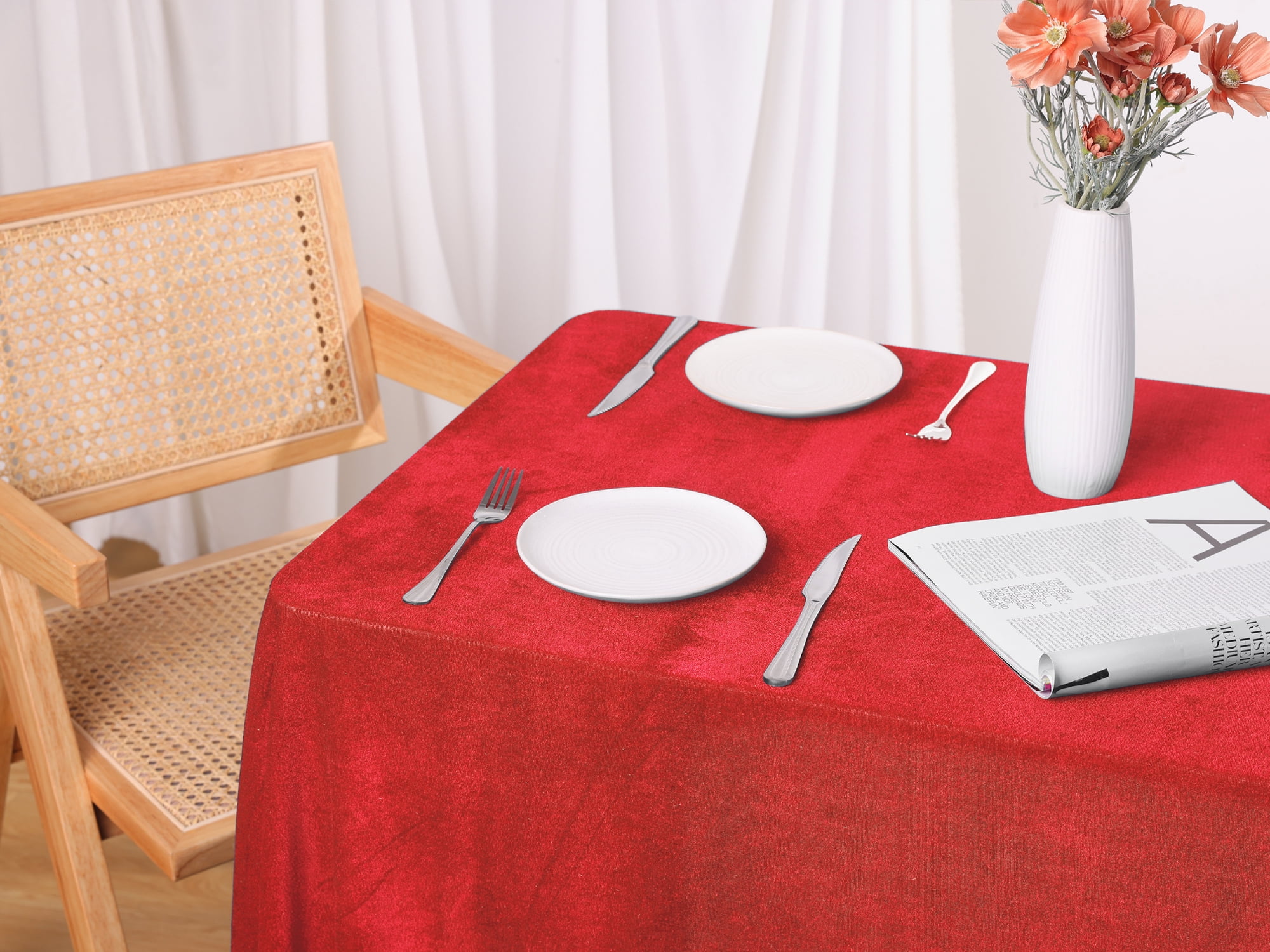 Unique Bargains Rectangle Polyester Washable Tablecloth Wedding or Banquet Table Cover Red 63"x102"