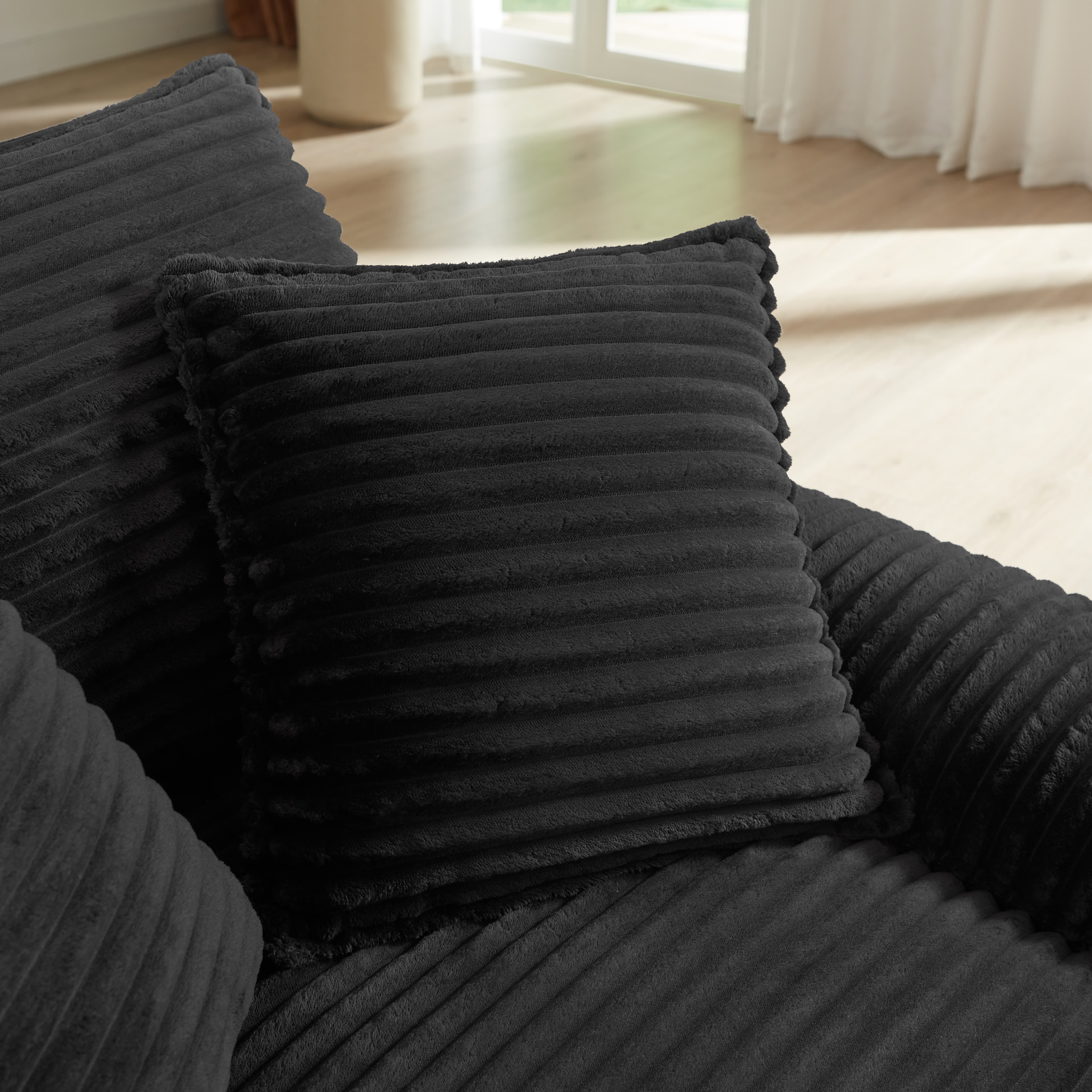 MAYEERTY Black Corduroy Modular Sofa, Oversized Single Chaise Lounge with Activity Footrest for Apartment,52×71×37"