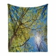thumbnail image 1 of Forest Soft Flannel Fleece Blanket, Tree Branches Pastoral Lumber Wide Flourishing Natural Beauty Eco Backed Image Art, Cozy Plush for Indoor and Outdoor Use, 50" x 70", Green Blue, by Ambesonne, 1 of 6