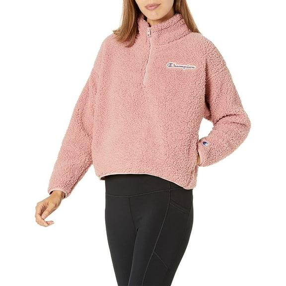 2XL - Champion Women's High Pile ¼ Zip Pullover Script Logo Terracotta Pink W9247 586EAB X1O