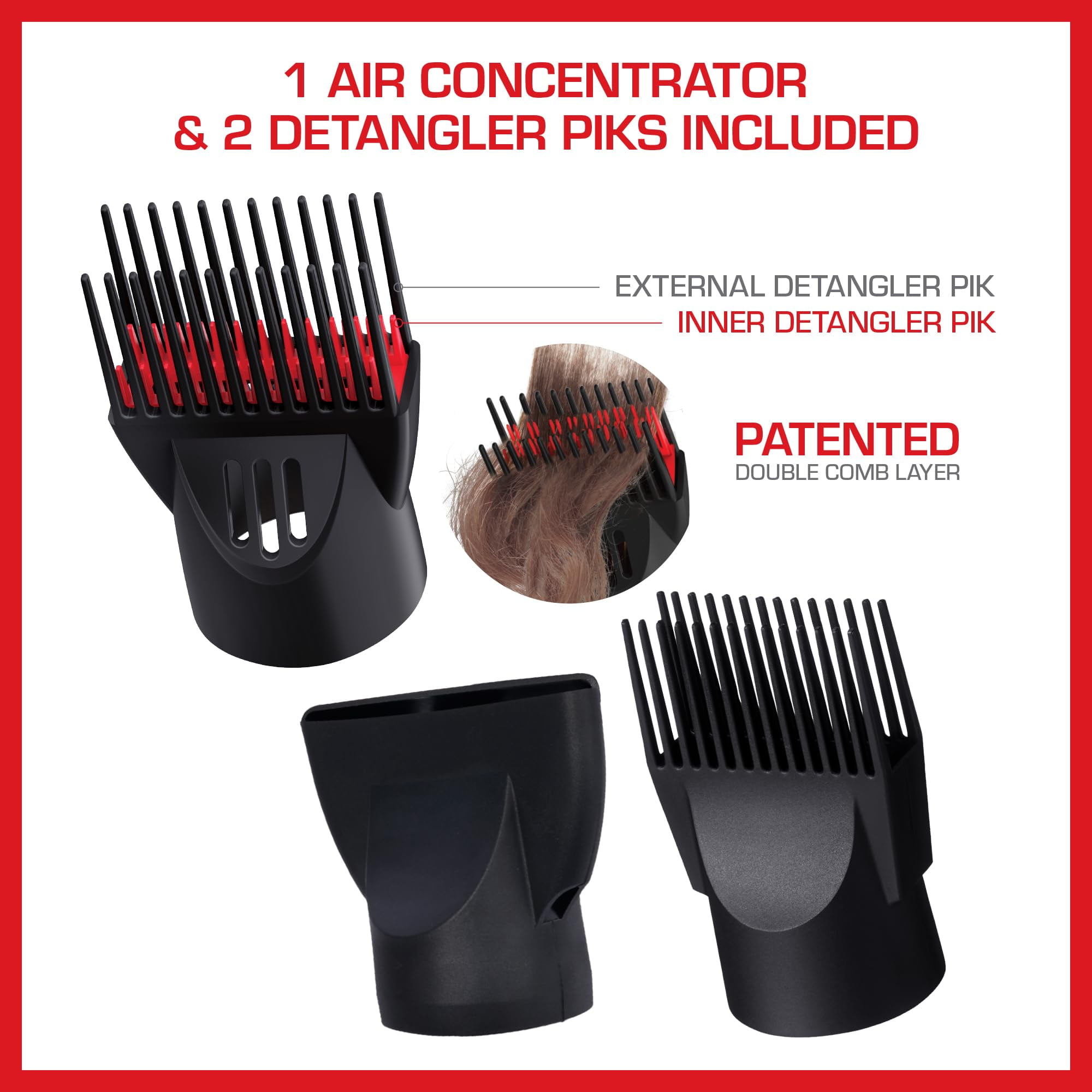 RED Pro Hair Dryer 3500W Turbo Titanium Blow Dryer with Detangler Comb, Fast Dry Smooth Hair, 3 Heat / 2 Speed Setting, Cool Shoot Button, Professional Salon Dryer