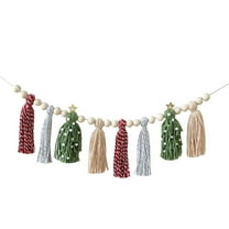 AUDeals ‌Tassel Beaded Garland 16"/24" Wood Bead & Fringe Trim for Christmas, Curtains, Tablecloths, Boho Home Décor (Natural)