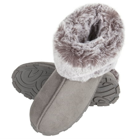 

Jessica Simpson Women s Microsuede Super Soft Bootie Slippers with Indoor Outdoor Sole