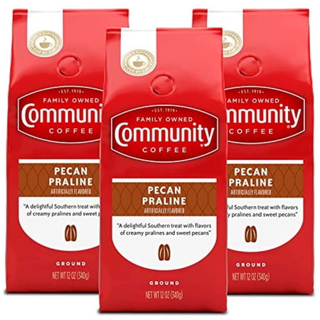Community Coffee Pecan Praline Flavored  Medium Roast Ground Coffee  12 Ounce Bag (Pack Of 3)