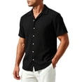 thumbnail image 2 of COSFO Summer Men's Button Down Short Sleeve Shirts Beach Black Shirt Vacation Collared Casual Loose Fit Mens Shirts Xl, 2 of 9