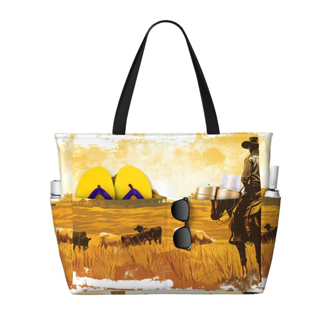Easygdp Western Cowboy Ranch Bolsa de Viaje de Playa de Gran Capacidad, Bolsa Tote Perfecta para la Playa, Escapadas de Fin de Semana y Viajes