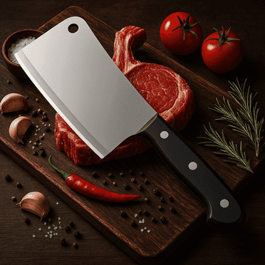 6-inch stainless steel meat cleaver – heavy duty butcher knife for chefs, home & professional kitchen use – sharp blade for meat, bones, vegetables