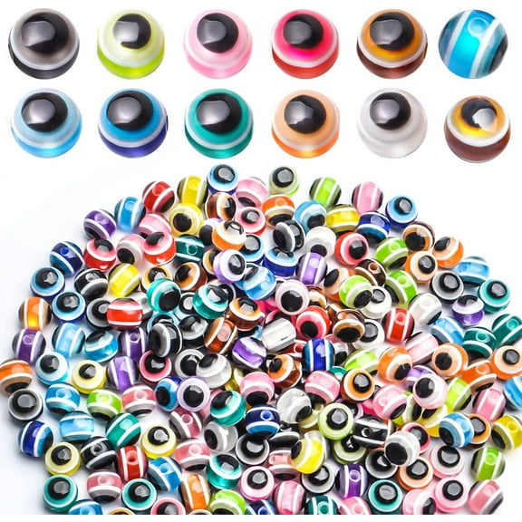 200pcs Mixed Color Evil Eye Beads, Evil Eye Bead Charms Small Flat Round Evil Eye Spacer Beads Pendants for DIY Handmade Bracelets Necklace Jewelry Making，8 mm