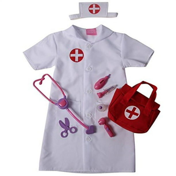 Girls Nurse Pretend Play Complete Dress Up Set Dress and First Aid Bag