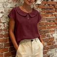 thumbnail image 2 of GUACER Short Sleeve Linen Cotton Tops for Women Peter Pan Collar Casual Button Placket Blouses Summer Shirts, 2 of 9