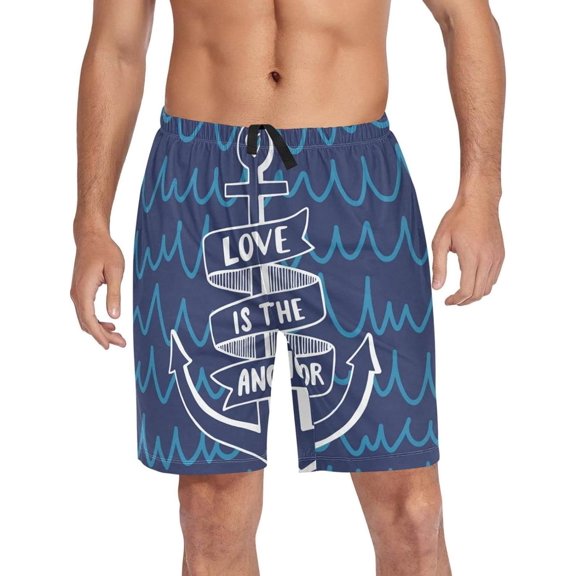 GZHJMY Anchor Pajama Pants Short for Men, Lounge Pants Lightweight Men Pajama Bottoms with Drawstring Pockets, Christmas New Year Birthday Gifts, Large