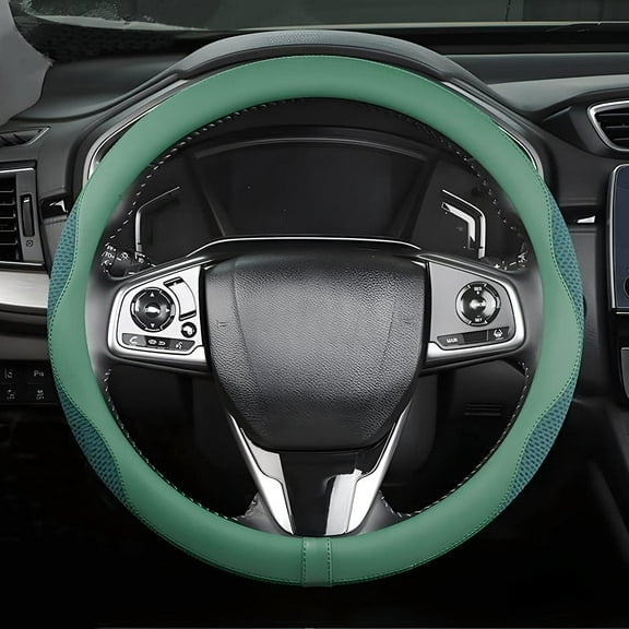 Car Steering Wheel Cover, Microfiber Breathable Ice Silk Leather Steering Wheel Cover Soft Anti-Slip Safety, 15inch Four Season Universal Fits for Most Truck,SUV,Cars (Green)