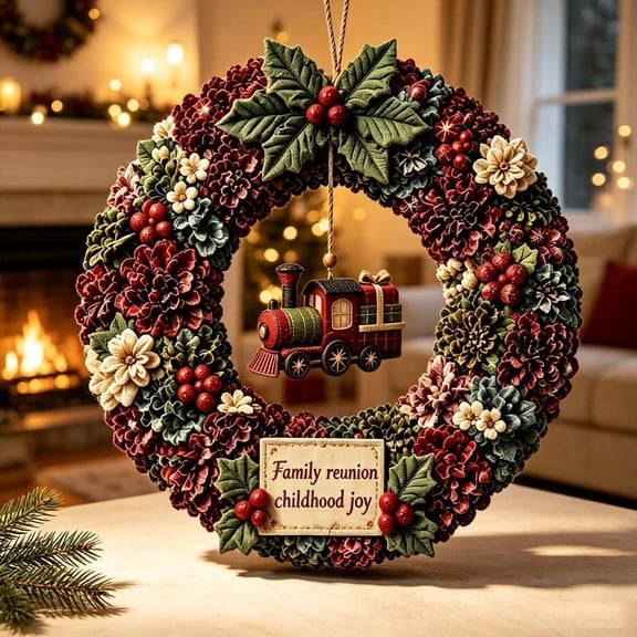 ZENVIVE Clearance! Christmas 3D Fabric Poke Wreath DIY Kit, Christmas Wreath DIY Kit for Adults, Christmas Decorations for Indoor Home, Gift for Craft Lovers(Train)