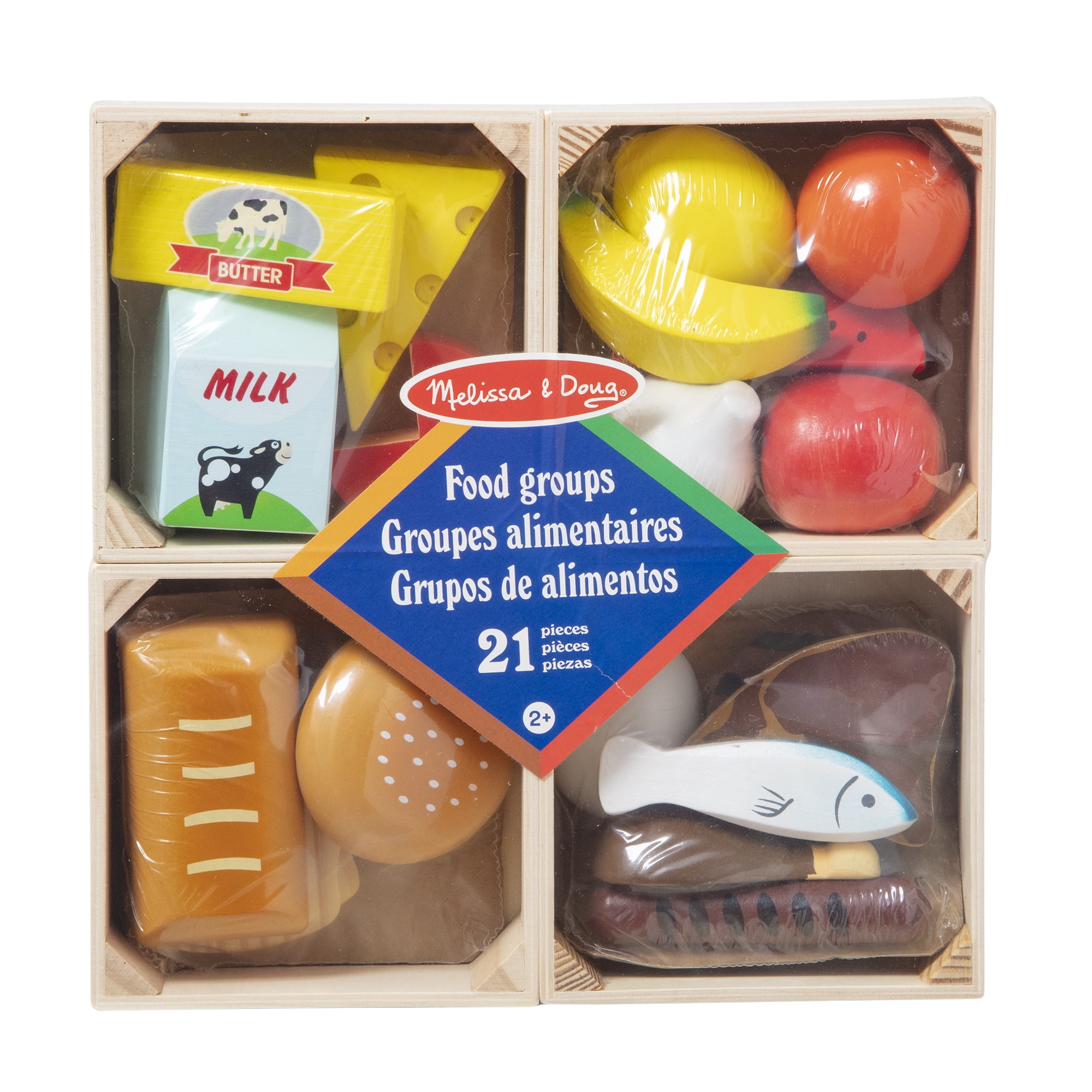 Melissa & Doug Food Groups - 21 Wooden Pieces and 4 Crates, Multi