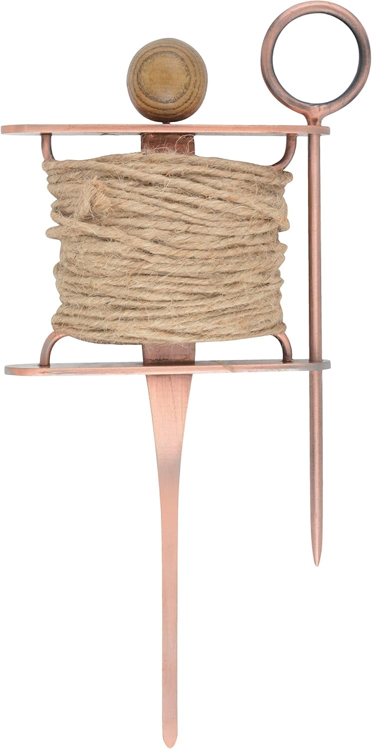 Esschert Design Copper Plated Row Marker with Twine Dispenser, 82 ft Garden Line