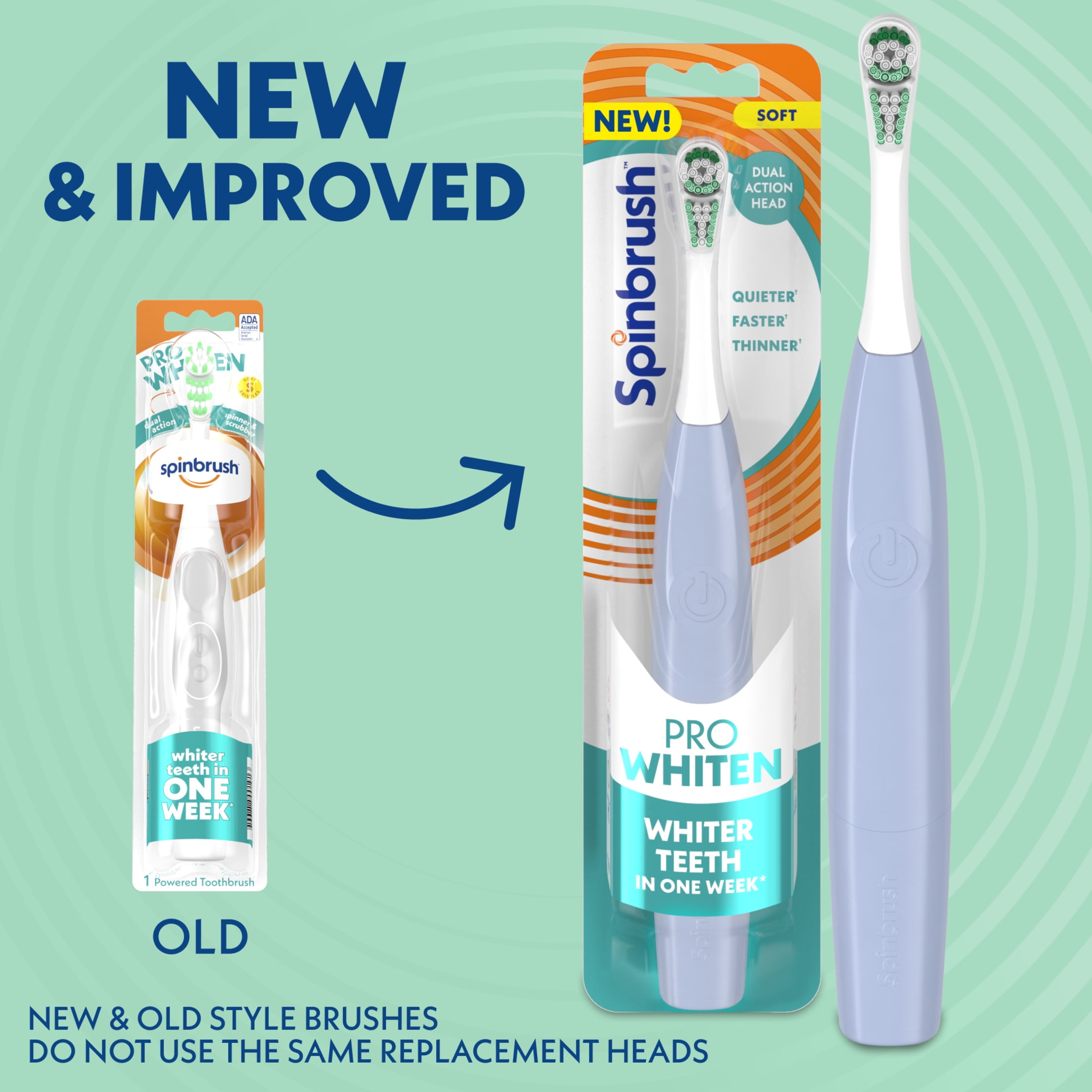 (3 pack) Spinbrush NEW PRO WHITEN Replacement Heads, Electric Toothbrush Refills, Soft Bristles, 2 Count