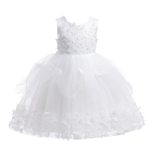 Lujianch Robe de Princesse Sans Manches en Dentelle Brodée de Papillon pour Filles Robe de Soirée Robes de Pâques pour Filles avec Accessoires pour Cheveux Assortis Taille 6-7 Ans