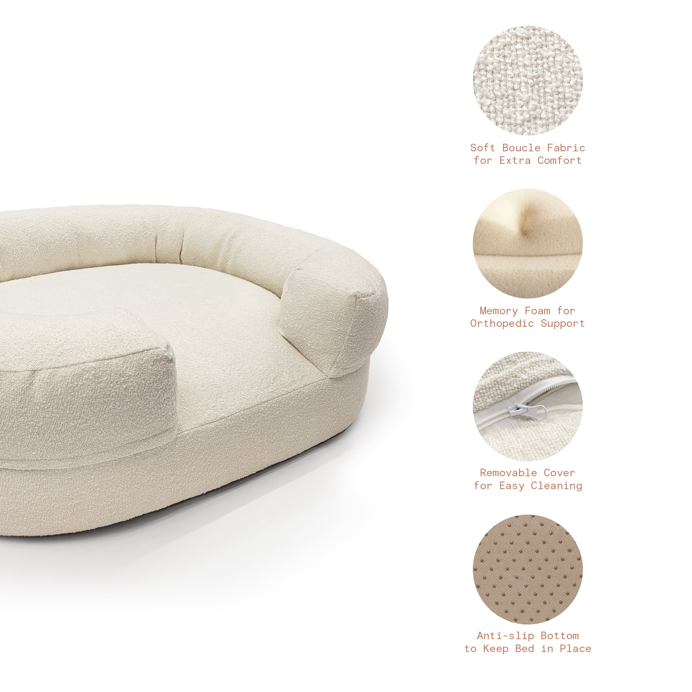 Beautiful Bolster Large Pet Bed, 44 x 34 x 25in, Ivory by Drew Barrymore