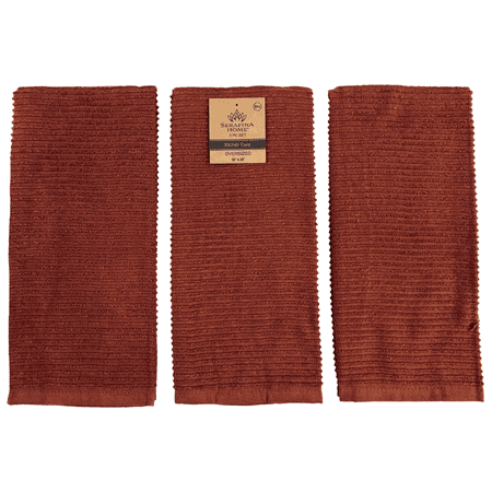 

Serafina Home Oversized Solid Color Burnt Orange Rust Kitchen Towels: 100% Cotton Soft Absorbent Ribbed Terry Loop Set of 3 Multipurpose for Everyday Use