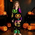 thumbnail image 2 of XAOFW Halloween Girls Pajamas Sets Long Sleeve Lapel Cartoon Print Shirts And Pants Two Piece Sleepwear Loungewear Sets Trendy Nightwear 3-4 Years, 2 of 4