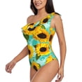 thumbnail image 2 of Haiem Sunflowers With Green Leaves Women's One Piece Swimsuits Tummy Control One Shoulder Bathing Suits Ruffle Swimwear-Small, 2 of 8