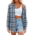 thumbnail image 3 of Yuanlong Womens Blouses Plus Size Blue Plaid Shirts For Women Long Sleeve Button Down Shirts Daily Casual Cozy Blouse Tops, 3 of 9