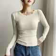 thumbnail image 2 of Womens' Crewneck Long Sleeve Slim Fitted Casual Top T-Shirts Stretchy Basic Shirt Beige S, 2 of 4