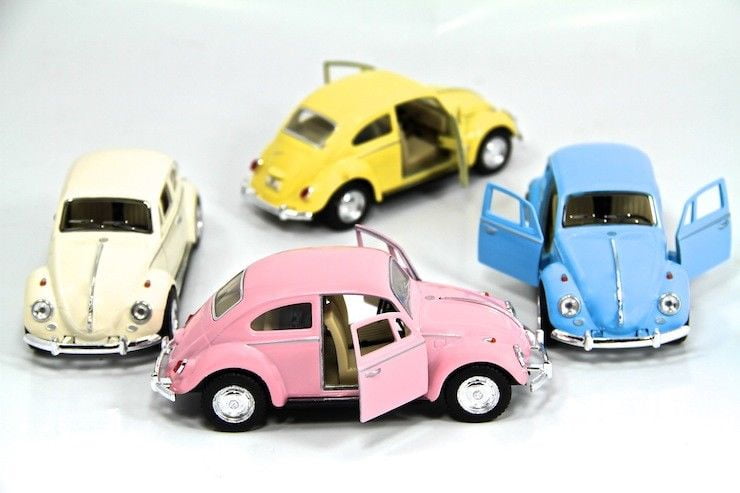 2.5" Kinsmart 1967 VW Beetle Pastel Keychain Diecast Model Toy Car 1:64 4PC Set 