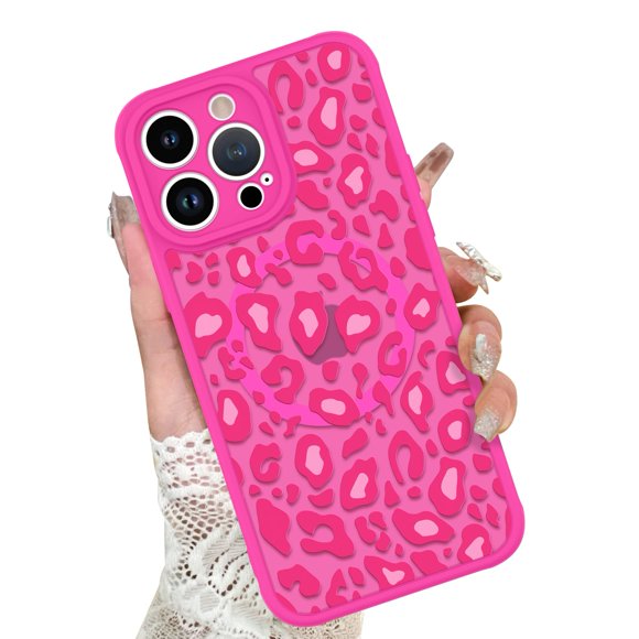 Funda iPhone 12 Pro Max KANGHAR con estampado de leopardo rosa intenso