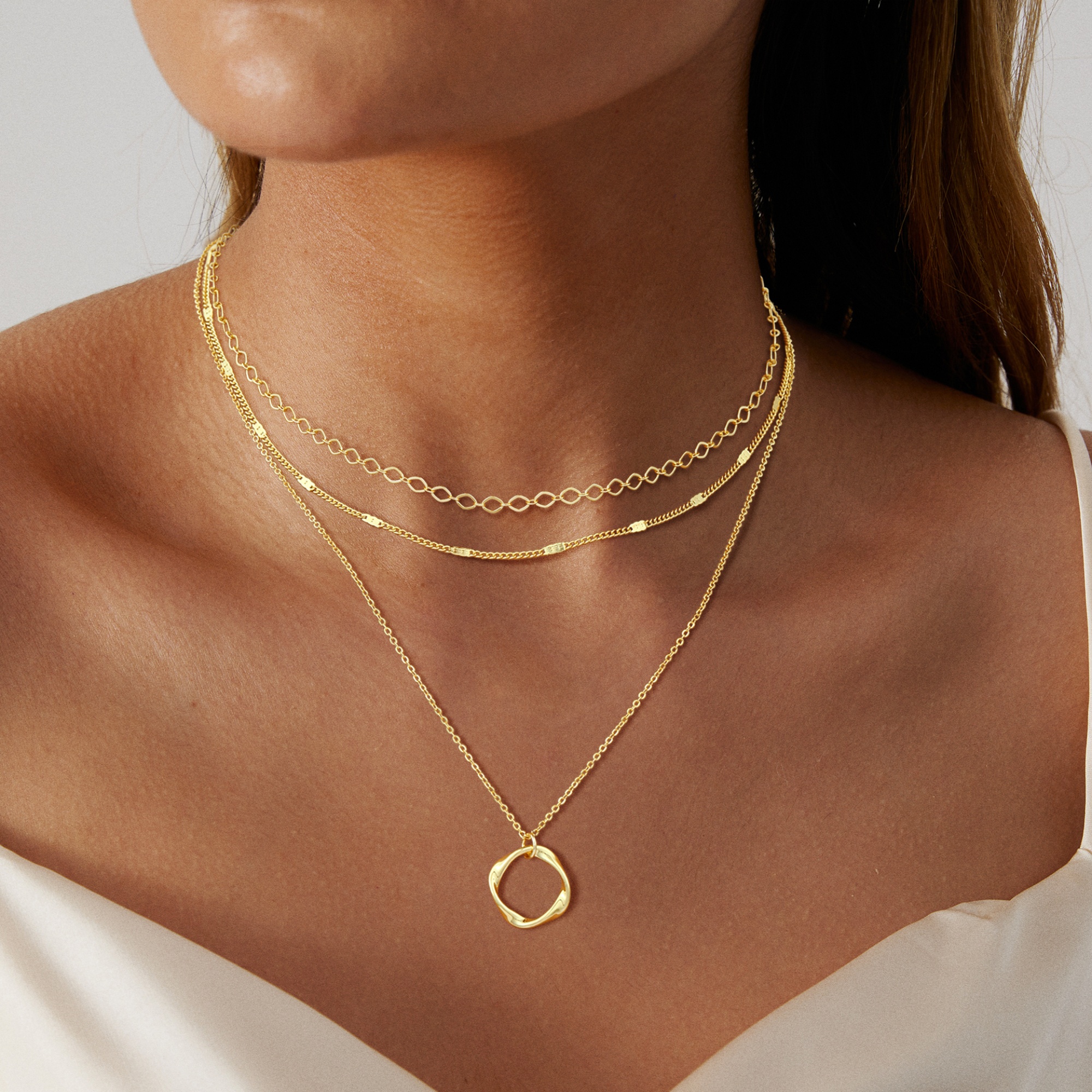 GOSFRY 3 layer 14K Gold/Silver Plated Necklaces Set for Women Dainty Stackable Circle Pendant Chain Perfect Jewelry Gifts