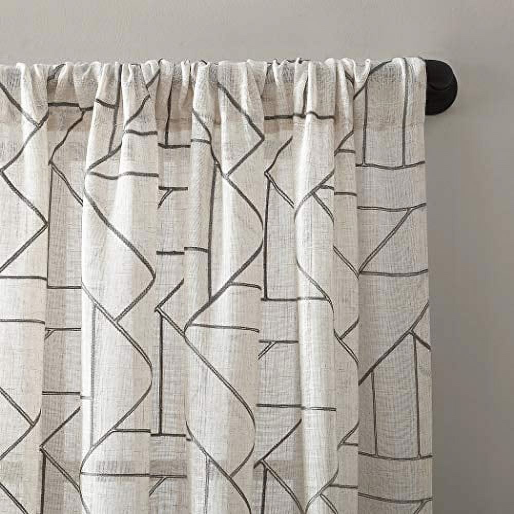 Archaeo Jigsaw Embroidery Linen Blend Curtain, 50"x95", Gray/Linen