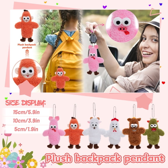 Ugly Cute Plush Keychain, 5.9 Inch Fuzzy Animal Doll with Movable Arms and Funny Faces, Perfect Bag Charm for Backpacks, Keys, and Pencil Cases