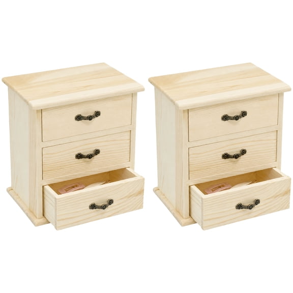 2 Pcs Wooden Jewelry Box, 3 Drawers Mini Organizer, Cabinet Style Jewelry Box, Retro Desktop Storage Container for Accessories & DIY Crafts