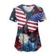 thumbnail image 4 of GEWSEY Women's 4th of July Nurse Scrub Top Patriotic Floral Print Nurse Shirt Plus Size V Neck Short Sleeve Nurse Uniform (Blue, 3XL), 4 of 8