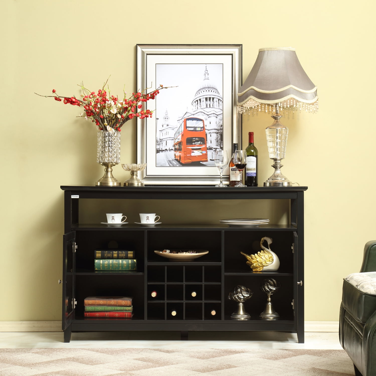 Resenkos 52" Black Sideboard Buffet Cabinet with Wine Rack, 2 Glass Doors Wine Storage Entertainment Center for up to 58 inches TV Resenkos 52" Black Sideboard Buffet Cabinet with Wine Rack, 2 Glass Doors Wine Storage Entertainment Center for up to 58 inches TV