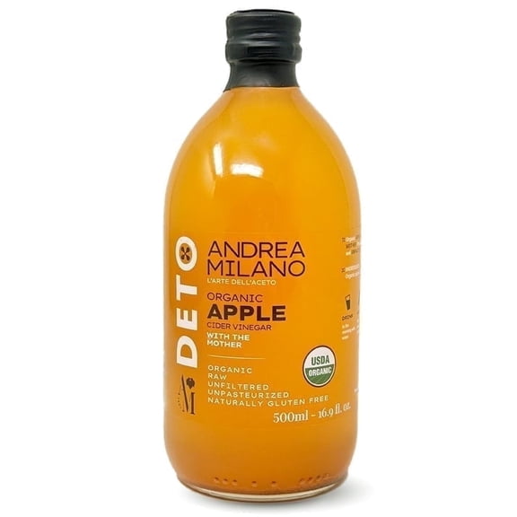 Andrea Milano Organic Apple Cider Vinegar, 500 ml (1 Bottle) – Non-GMO, Vegan, Bulk, Glass Bottle