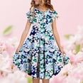 thumbnail image 2 of Lvshlubb Summer Dresses for Girls 2026 Fashion Floral Printed Fly Sleeve Crewneck A Line Dress with Pockets Size 4-15, 2 of 6