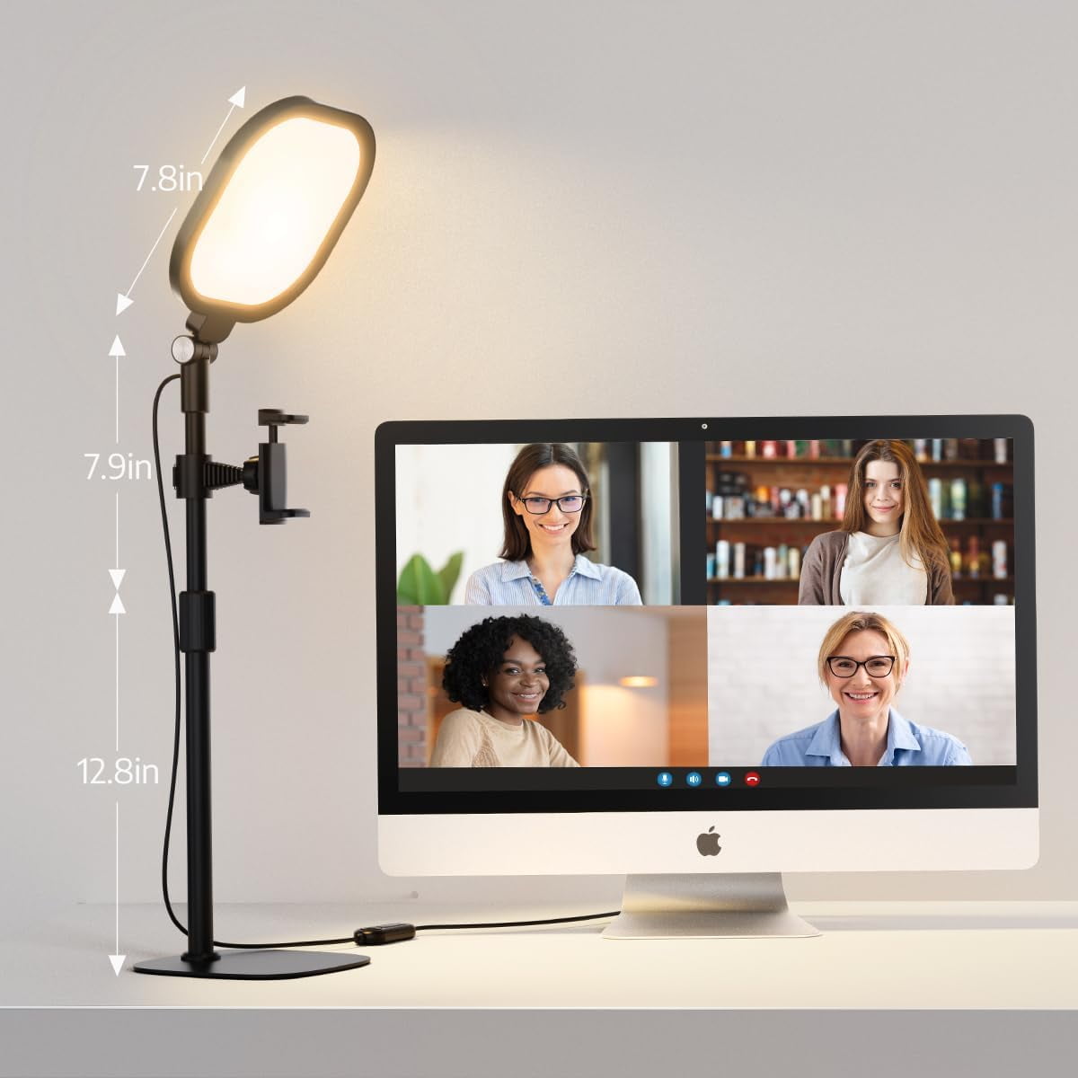 2Pcs Desktop Video Conference Lighting for  Meeting, Computer, Laptop, Work from Home with Nature Soft Light, Adjustable Brightness & Color Temp and Flexible Stand & Versatile Phone Holder